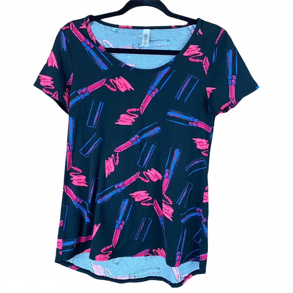 LuLaRoe Perfect Tee Black and Pink Lipstick Shirt